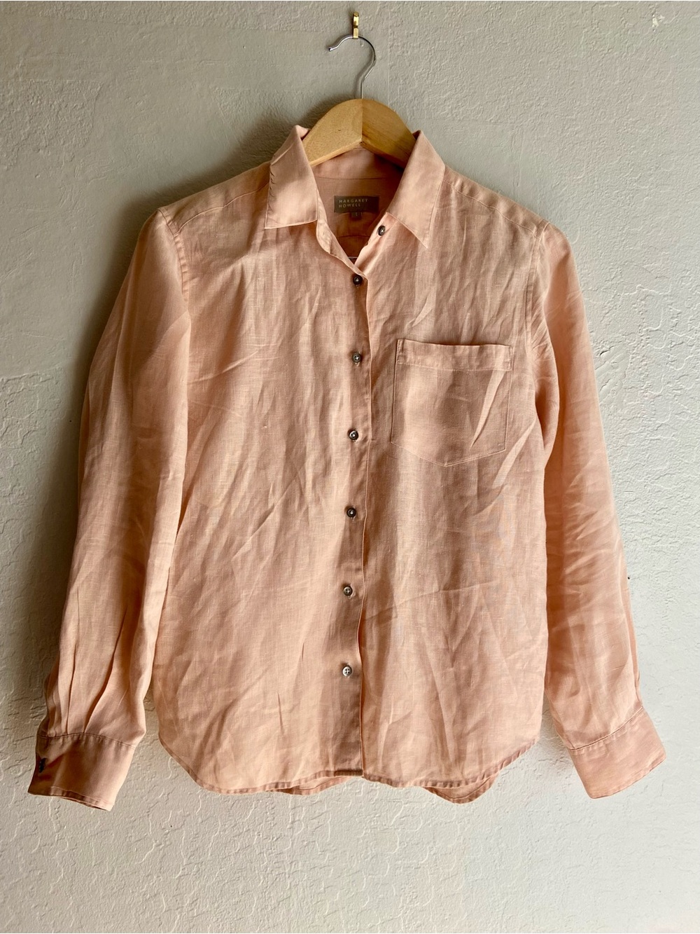Margaret Howell Rose Pink 100% Linen Button Down Long Sleeve Shirt